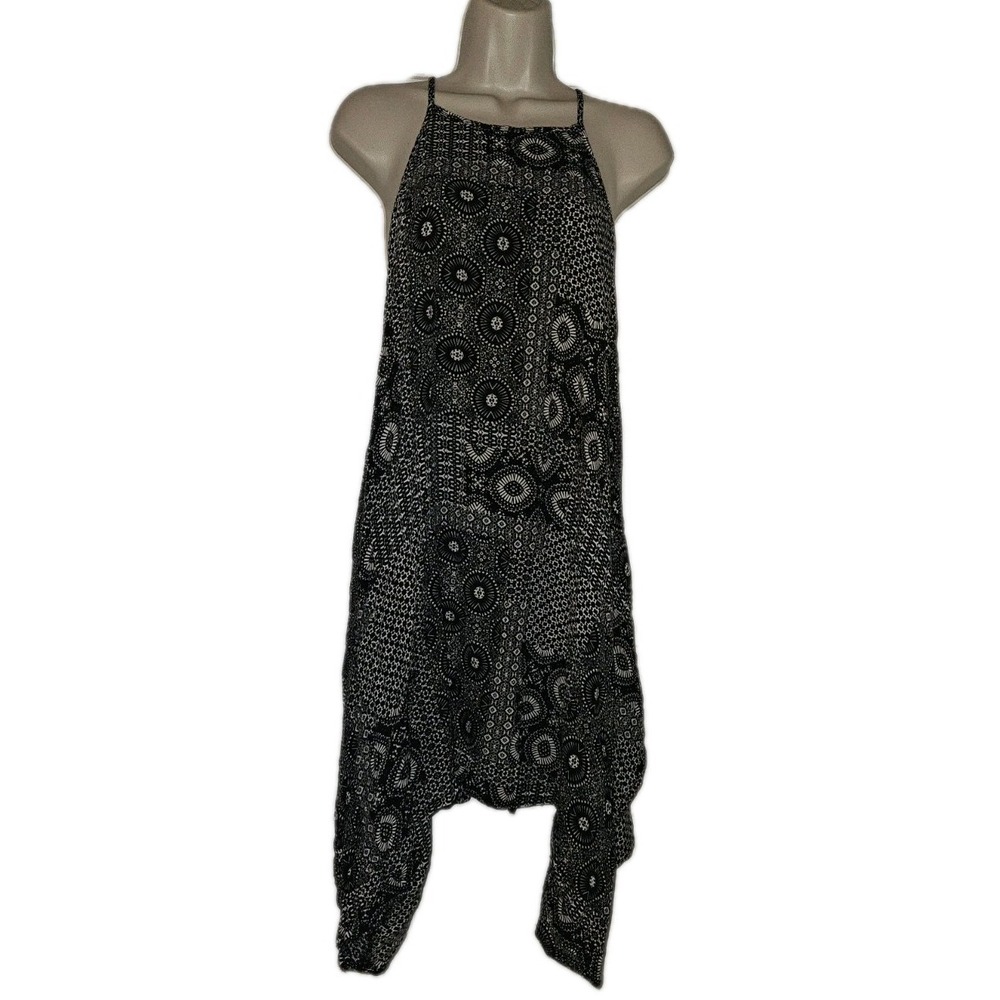 Dex Sleeveles Sundress Womens XS Black White Mix Media Print Boho Shark Bite Hem